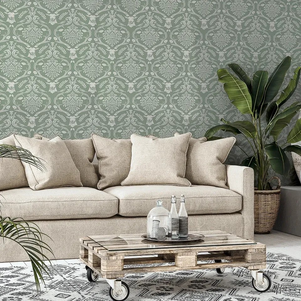 Arthouse Signature 2 Stag Damask zöld damaszt mintás papír tapéta – 923706
