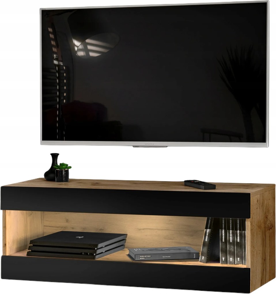 Függő Rtv szekrény Tivoli RTV2 Wotan tölgy/Fekete