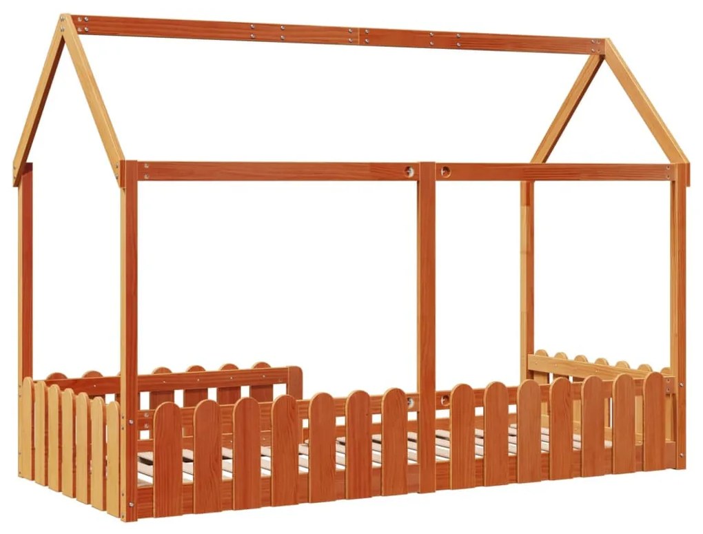 viaszbarna tömör fenyőfa házikó gyerekágykeret 90 x 190 cm