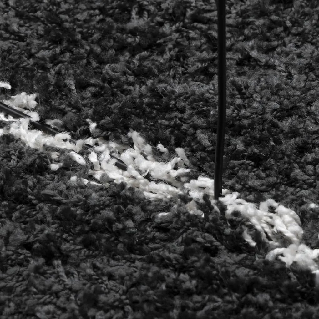 PAMPLONA fekete és krém bolyhos modern szőnyeg Ø 80 cm