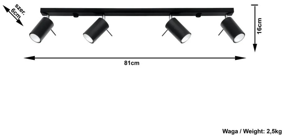Etna 4L fekete mennyezeti lámpa - Sollux