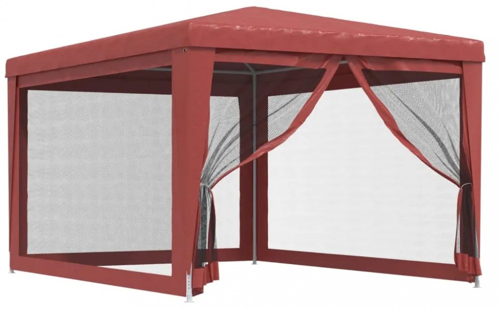 piros HDPE rendezvénysátor 4 hálós oldalfallal 3x4 m