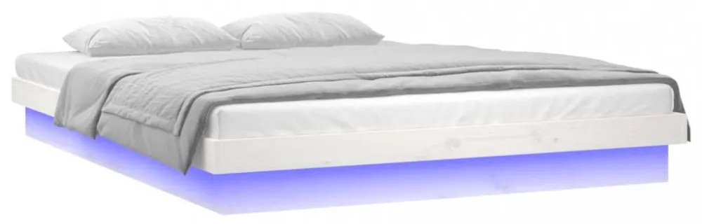 King Size fehér tömör fa LED-es ágykeret 150 x 200 cm