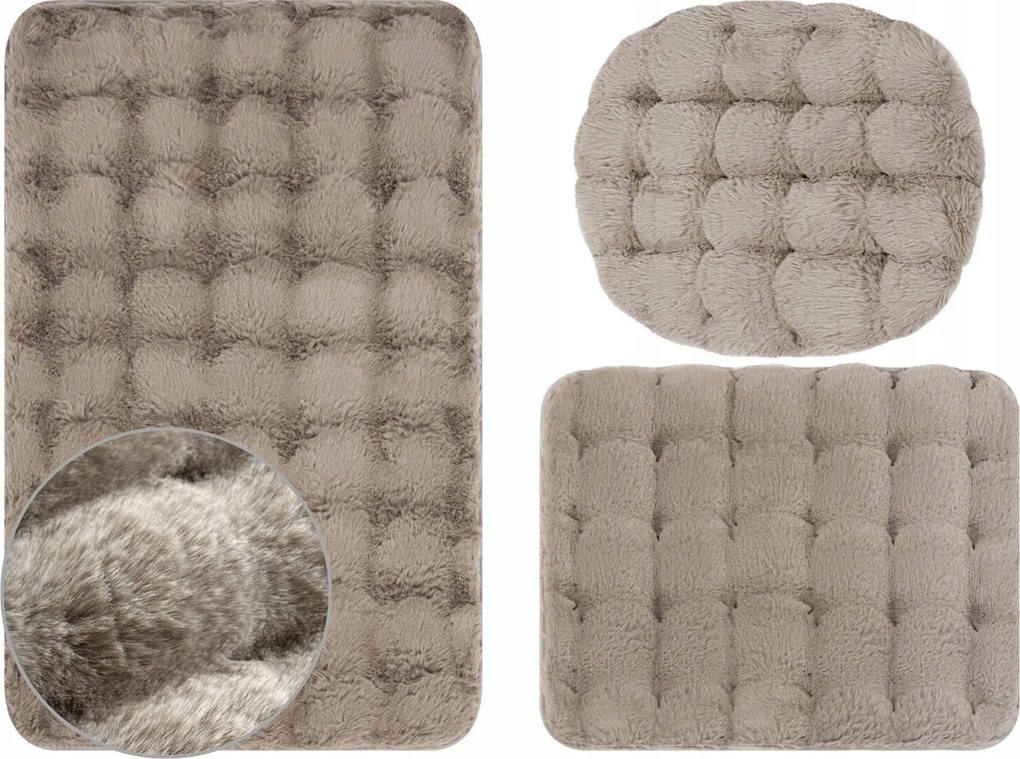 Fürdőszobaszőnyeg Csúszásgátló Aruba 3D Puha Bolyhos Bézs Taupe 3 részes