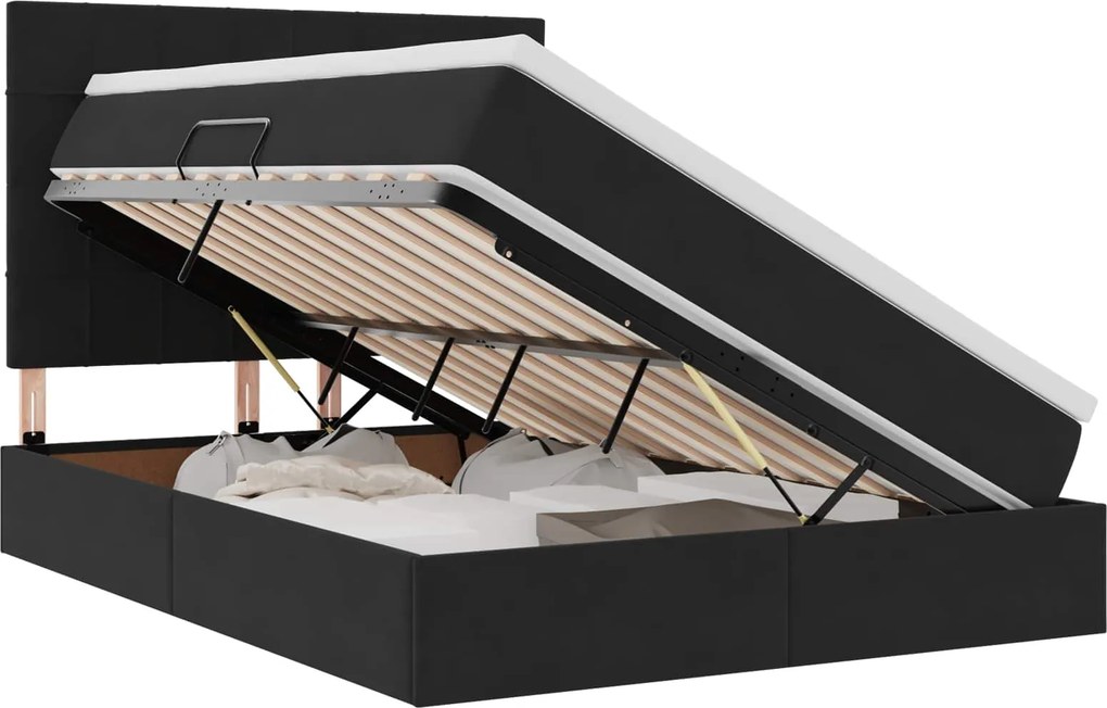 vidaXL Ágy tárolóval és matraccal Fekete 140 x 190 cm Bársony