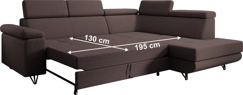 Kinyitható ülőgarnitúra, barna, jobbos, JOGI ROH