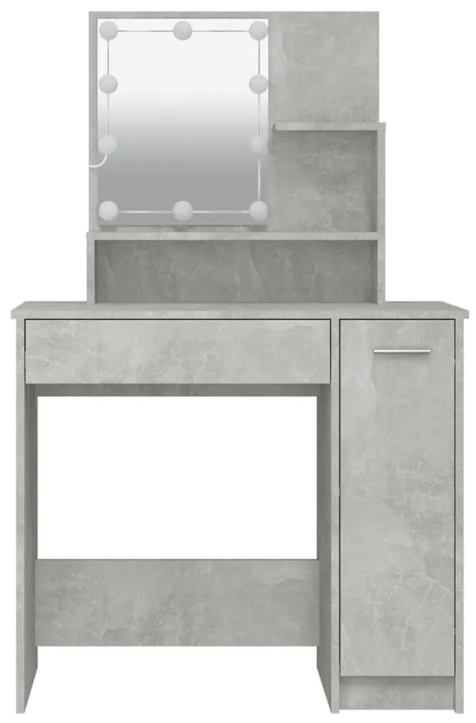 Betonszürke fésülködőasztal LED-del 86,5 x 35 x 136 cm