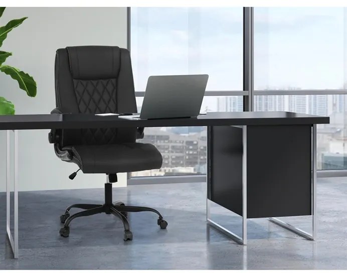 Fekete ökobőr irodai szék hintamechanikával. KA-Y344 BK