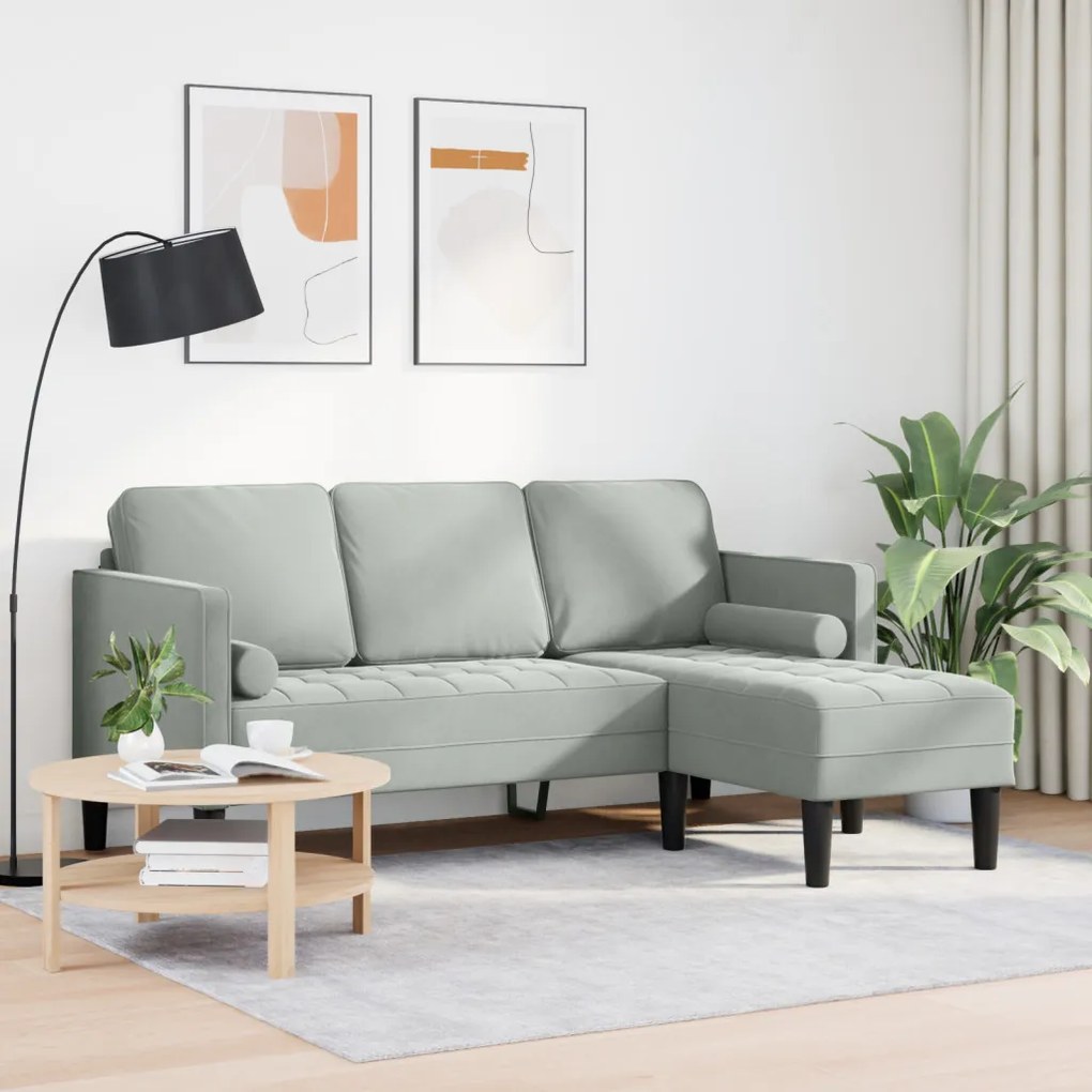 3-Fős Kanapé Chaise L alakú Világosszürke 160 cm Pamut