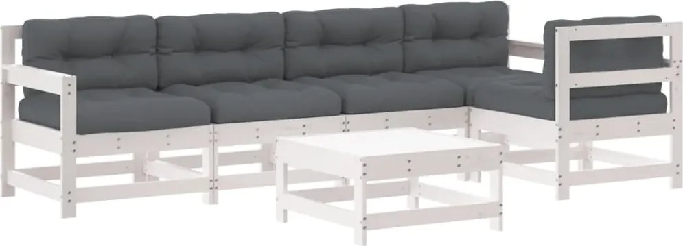 vidaXL 6 részes fehér tömör fa kerti társalgószett párnákkal