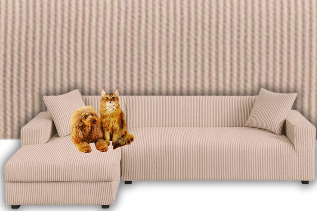 Sarokhuzat Kanapé Bézs Jacquard Rugalmas 3+3 Os Kordbársony