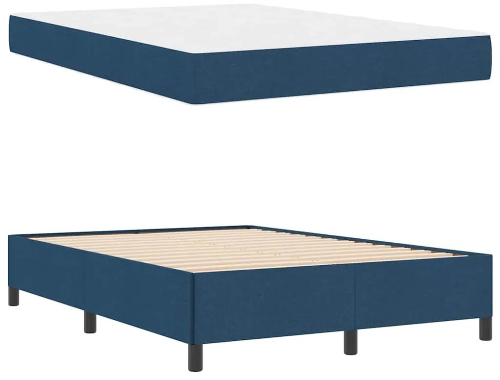 Boxrugós ágy Kék és Fekete 160 x 200 cm Textil és mérnöki fa