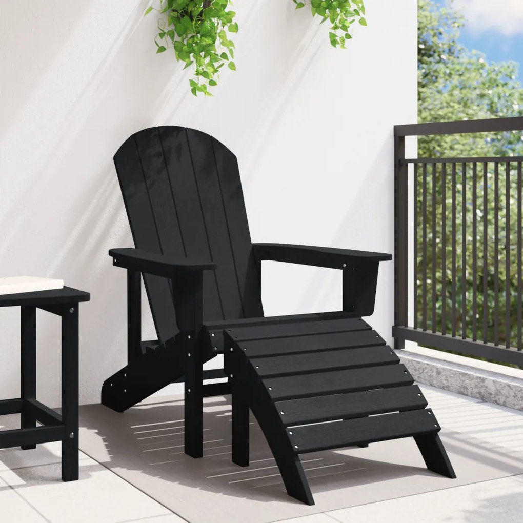 Adirondack szék lábpihentetővel fekete HDPE