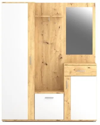 NOLAN előszobafal tükörrel, artisan tölgy/fehér