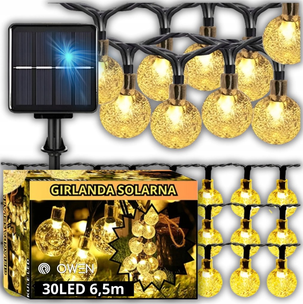 Girland Lámpák Napelemes Kerti Gömbök Terasz Erkély 30 Led 6,5m