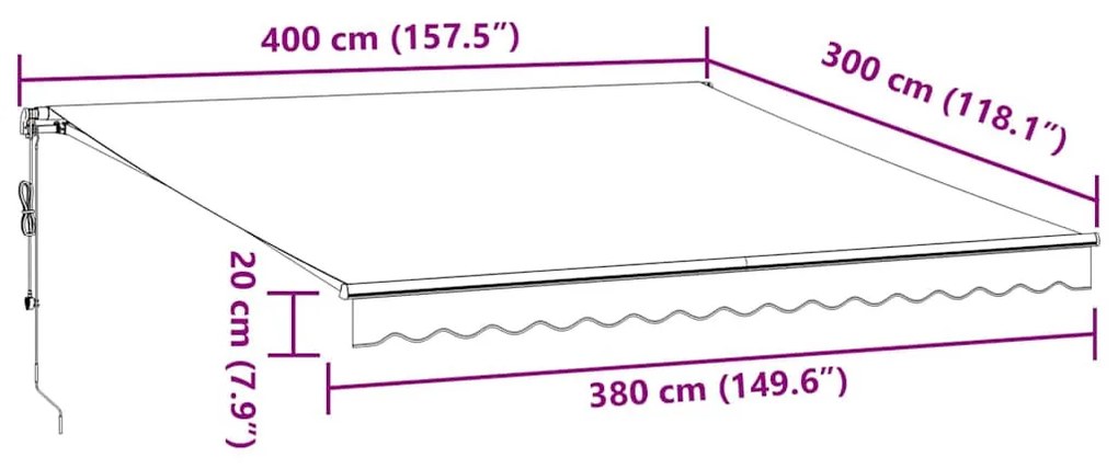 antracitszürke-fehér automata kihúzható napellenző 400 x 300 cm