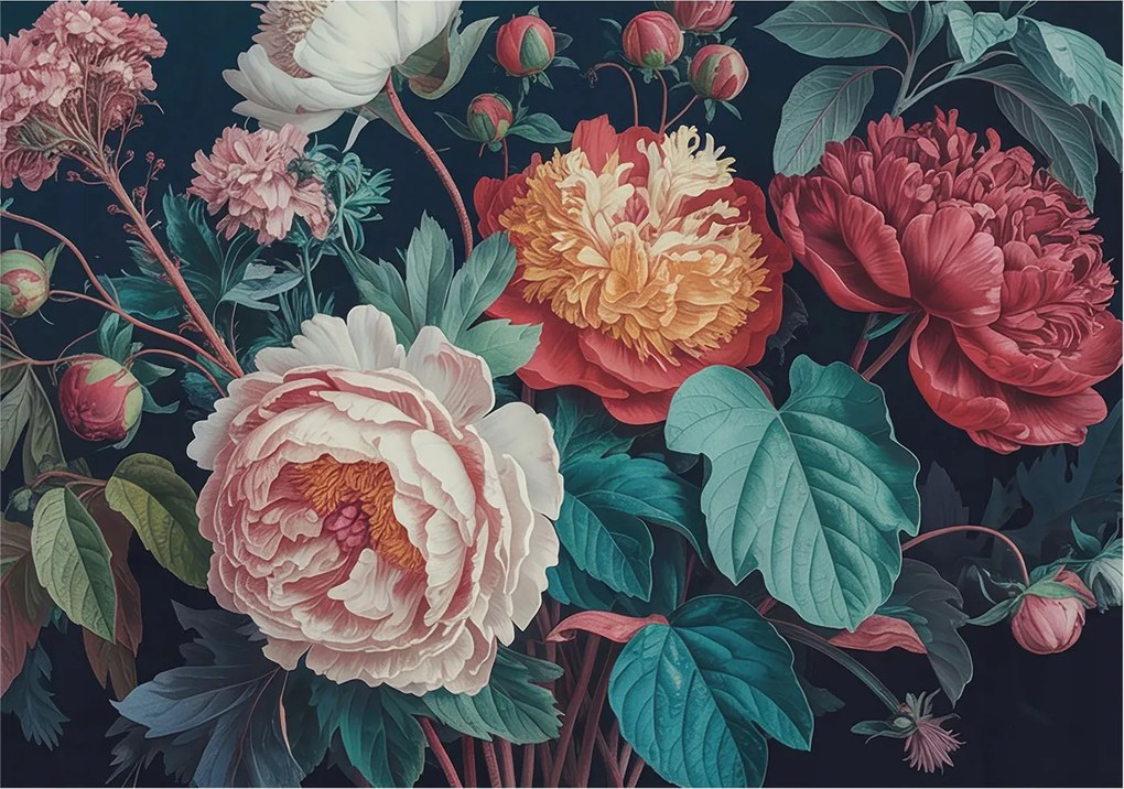 Fotótapéta Flizelin Dekoratív tapéta Színes virágok 312x219 Ragasztó