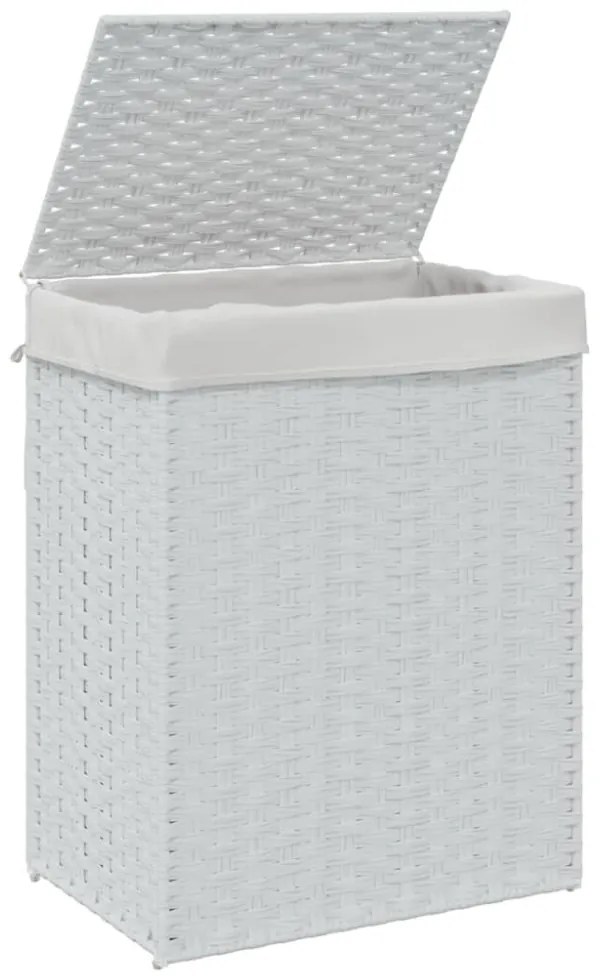 fehér polyrattan szennyeskosár fedéllel 46x33x60 cm
