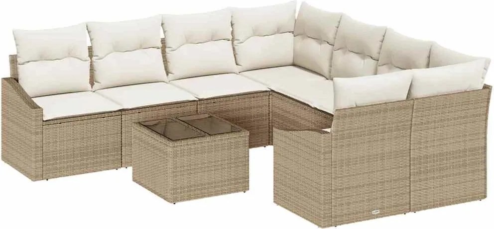 vidaXL Kanapé Szett párnával tárolóval 9 pcs Beige és krém polirattan
