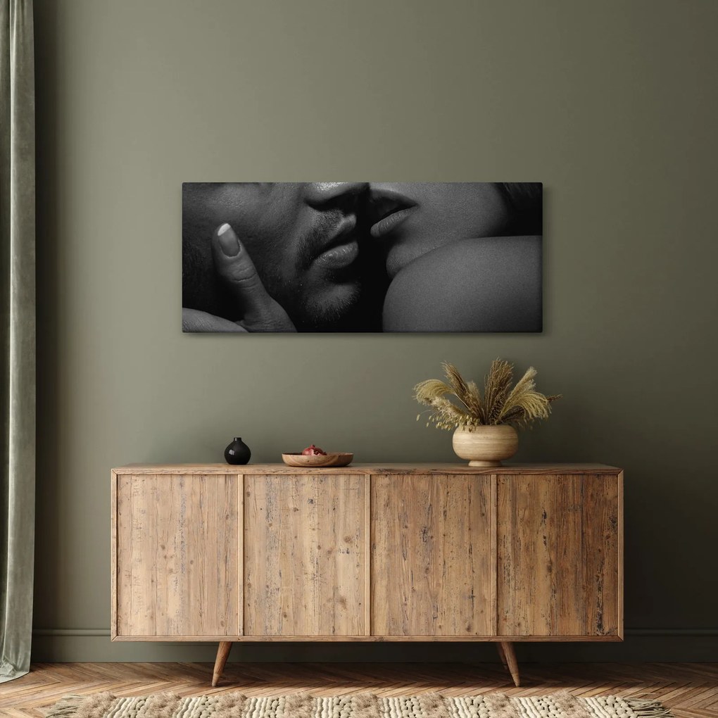 Kép - Csók, fekete-fehér fotó (120x50 cm)