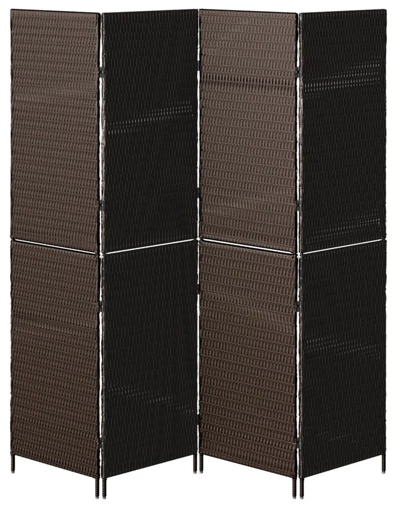 Szobai Elválasztó 4 Paneles Összecsukható Barna 195x180 cm Poli Rattan