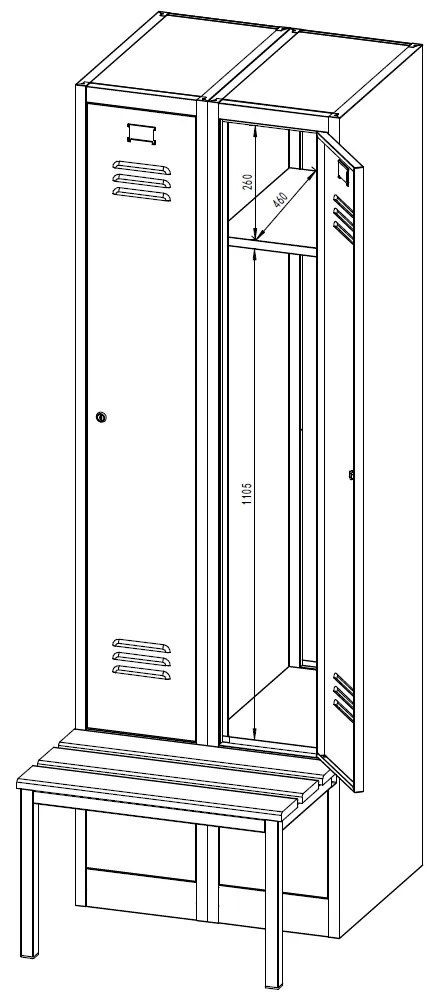 Fém szekrény paddal, 60 x 85 x 185 cm, lábazat, hengerzár, piros - RAL 3000