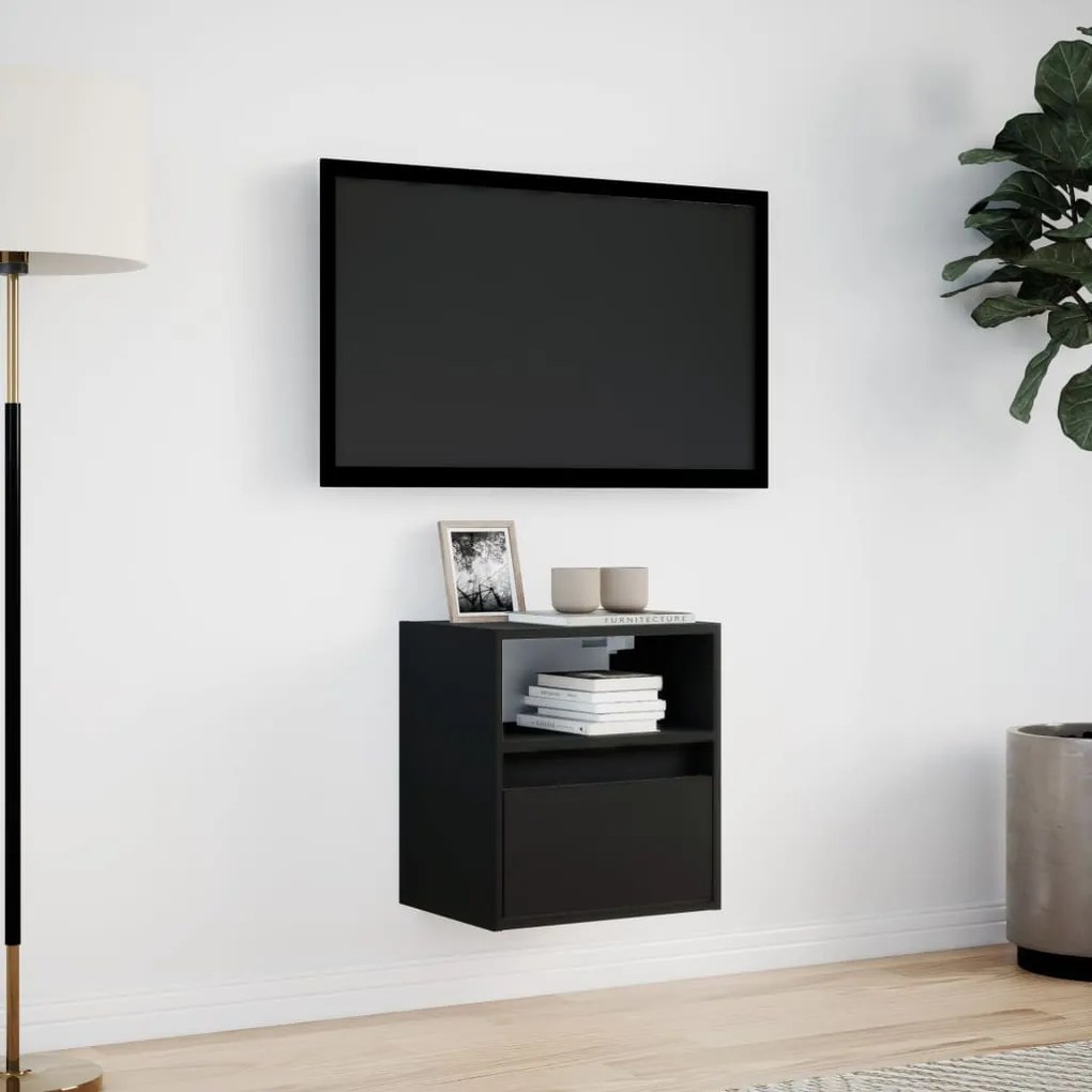 fekete fali TV-szekrény LED-világítással 41x31x45 cm