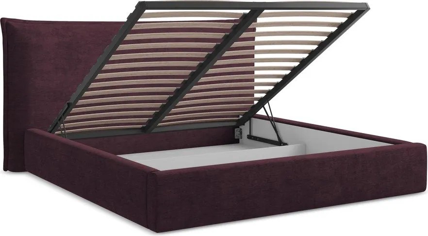 Sötétlila kárpitozott ágyneműtartós franciaágy ágyráccsal 180x200 cm Esala – Makamii