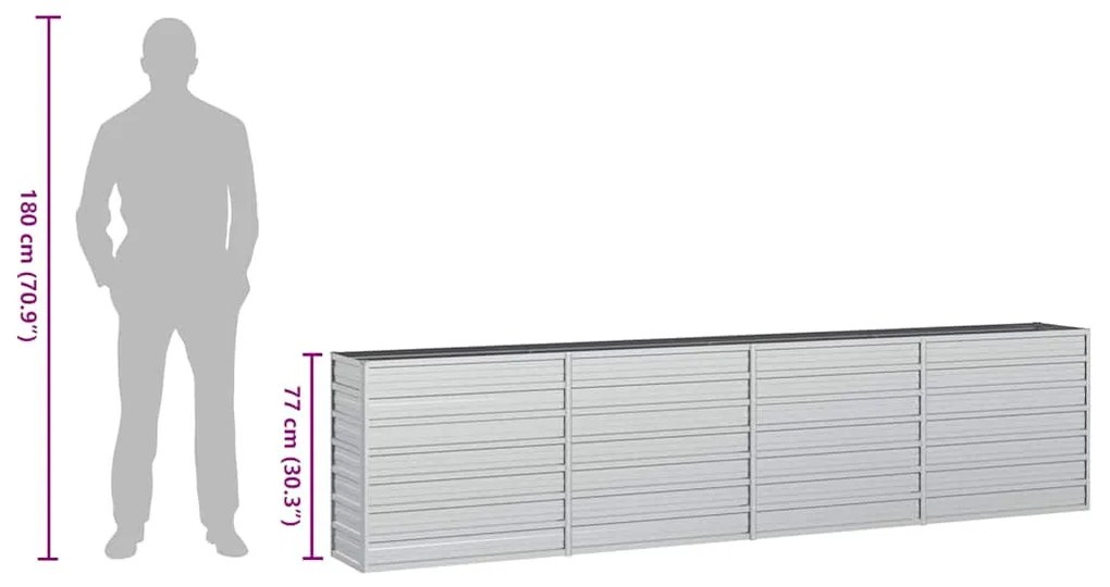 ezüstszínű horganyzott acél kerti magaságyás 320 x 40 x 77 cm