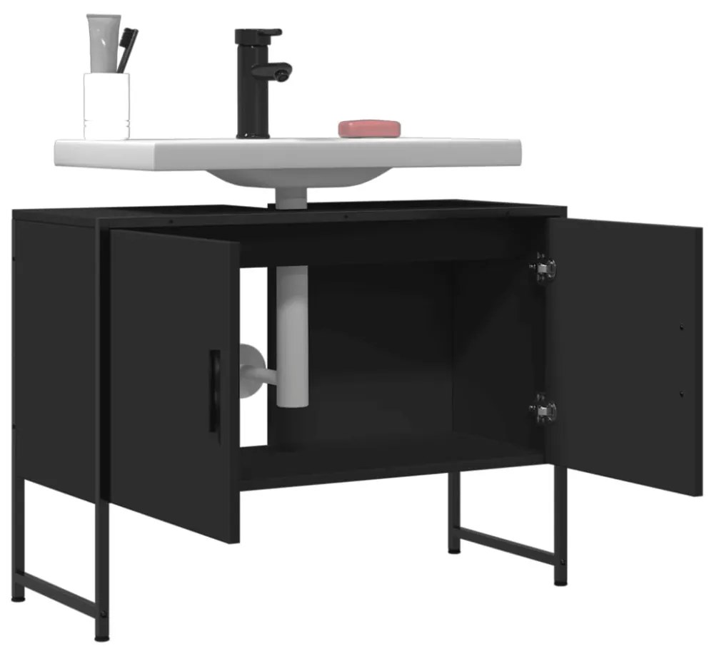 fekete szerelt fa fürdőszobai mosdószekrény 80 x 33 x 60 cm