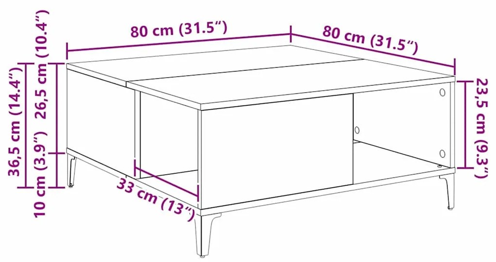 Dohányzóasztal Fekete tölgy 80 x 80 x 36,5 cm Faanyag