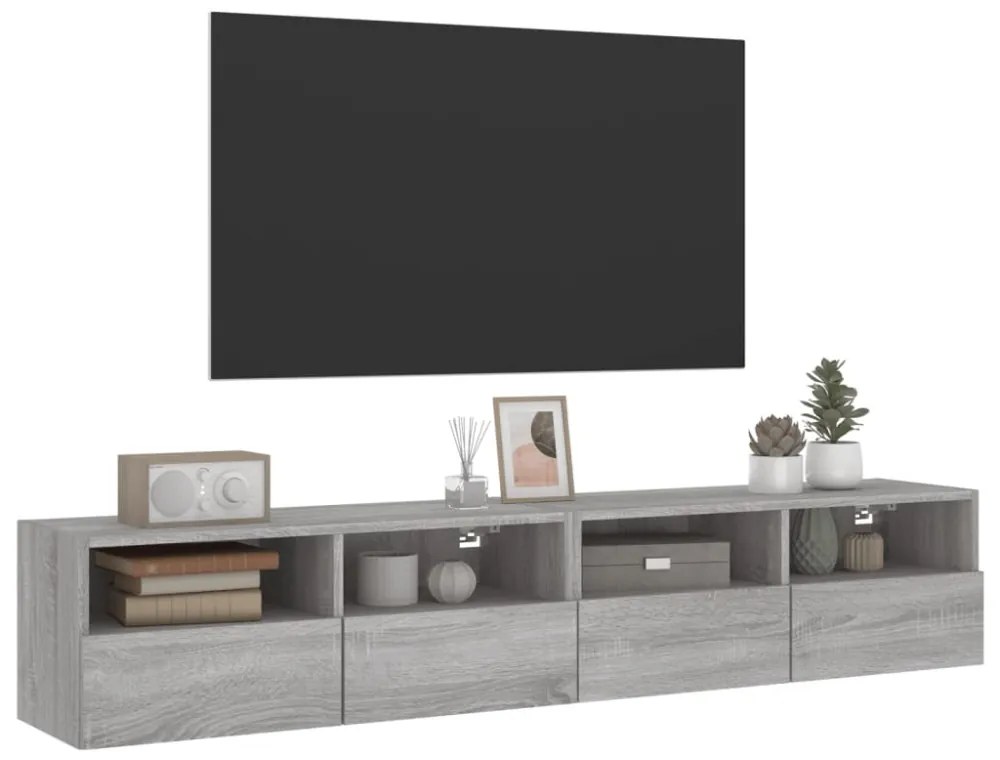2 db szürke sonoma szerelt fa fali TV-szekrény 80 x 30 x 30 cm