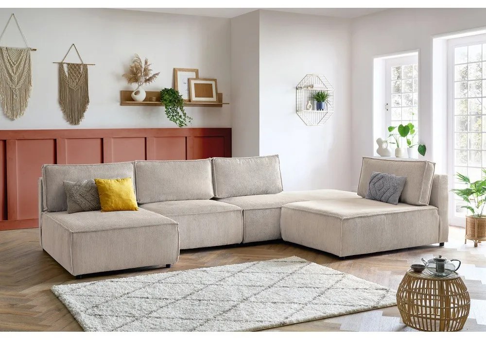 Krémszínű kordbársony sarokkanapé (variálható) Nihad modular – Bobochic Paris