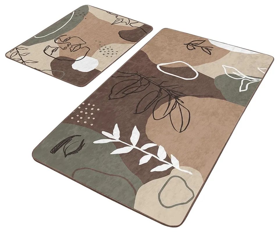 Barna bársony fürdőszobai kilépő szett 2 db-os 60x100 cm Abstract Faces – Mila Home