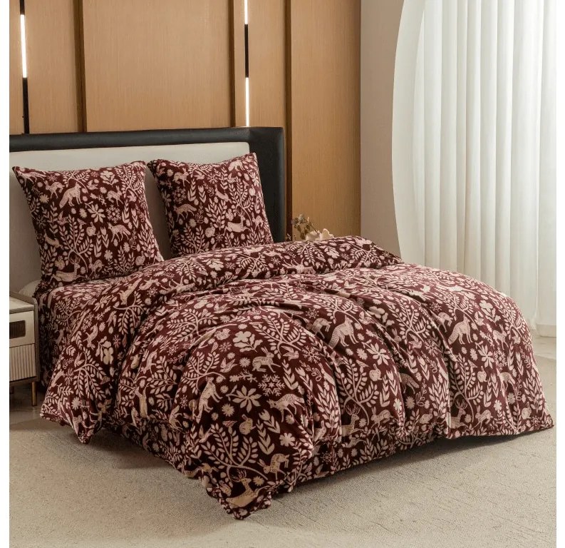 Mikroplüss ágyneműhuzat FOREST ANIMALS bordó Ágyneműhuzat mérete: 70 x 90 cm | 140 x 200 cm