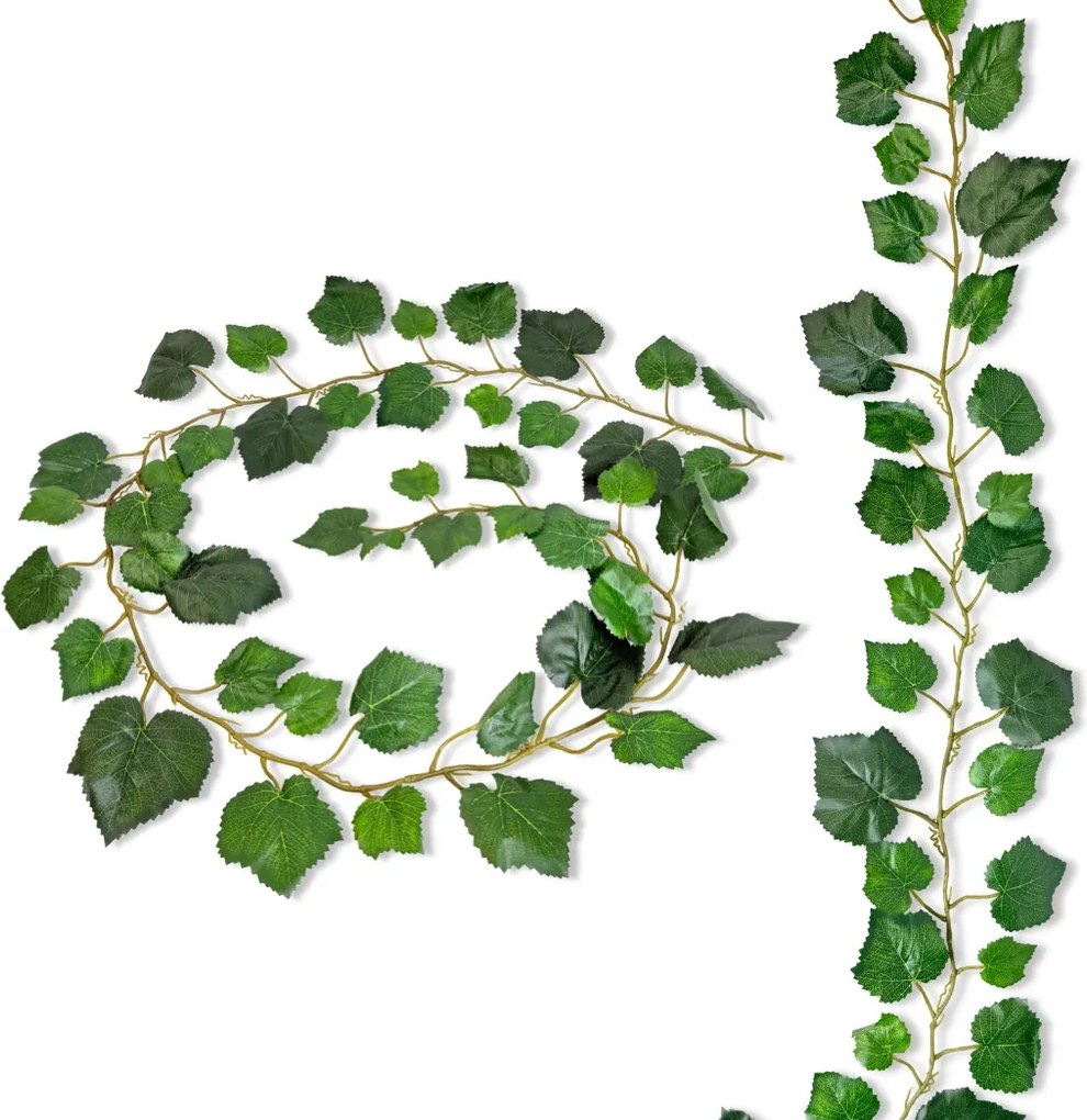 Borostyán Girland Borostyánlevelekkel 180cm Függő Zöld girlandok teraszra
