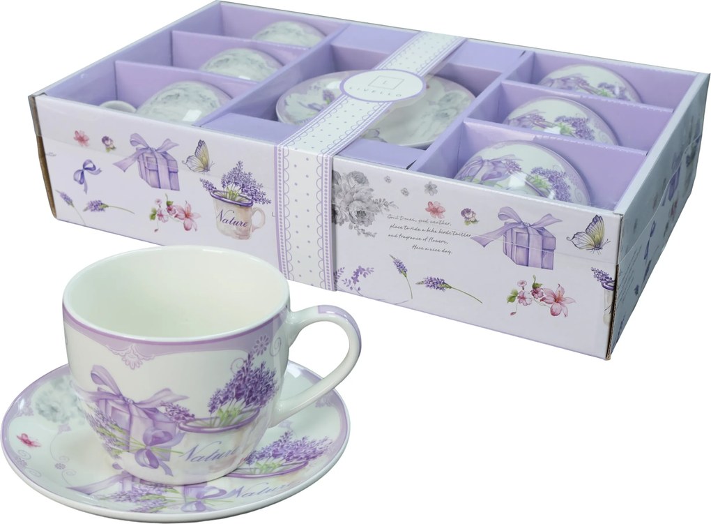 Livello Kávéscsésze 6 x 250 ml csészealjjal 14cm levendula kávéhoz