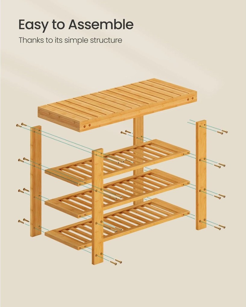 SONGMICS bambusz cipőpad 3 polccal, 70 x 28,7 x 52 cm, természetes színű
