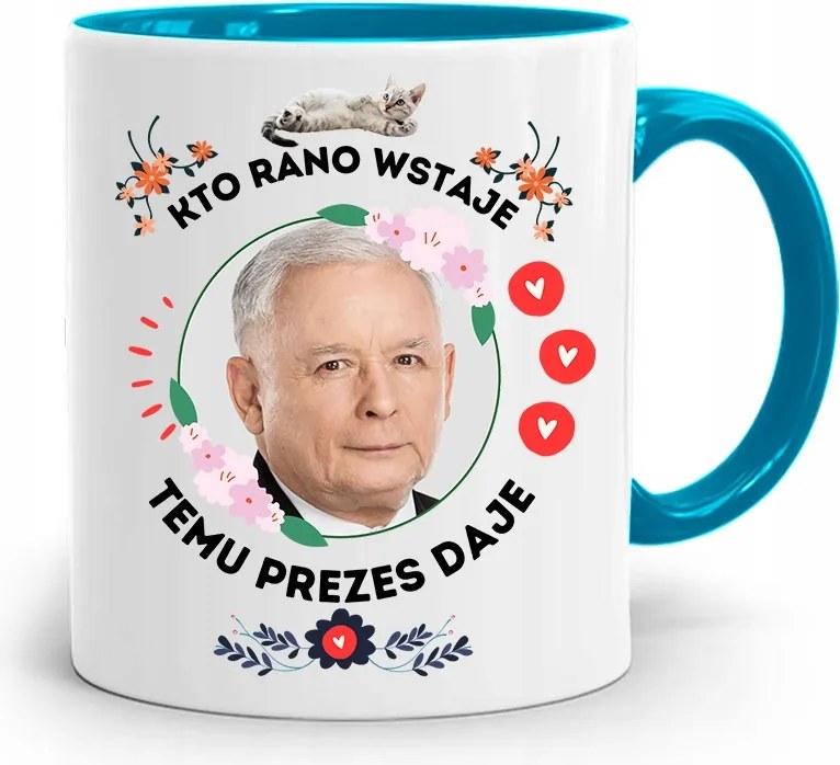 Kék Vicces Bögre Jaroslaw Kaczynski fényképes nyomattal