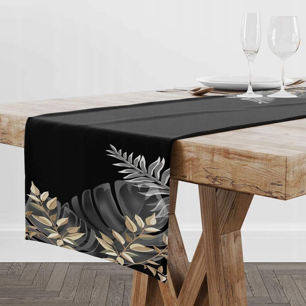 Futófelület Abrosz Asztalra Matt Sima 40x140 Mostera Fekete Arany 009