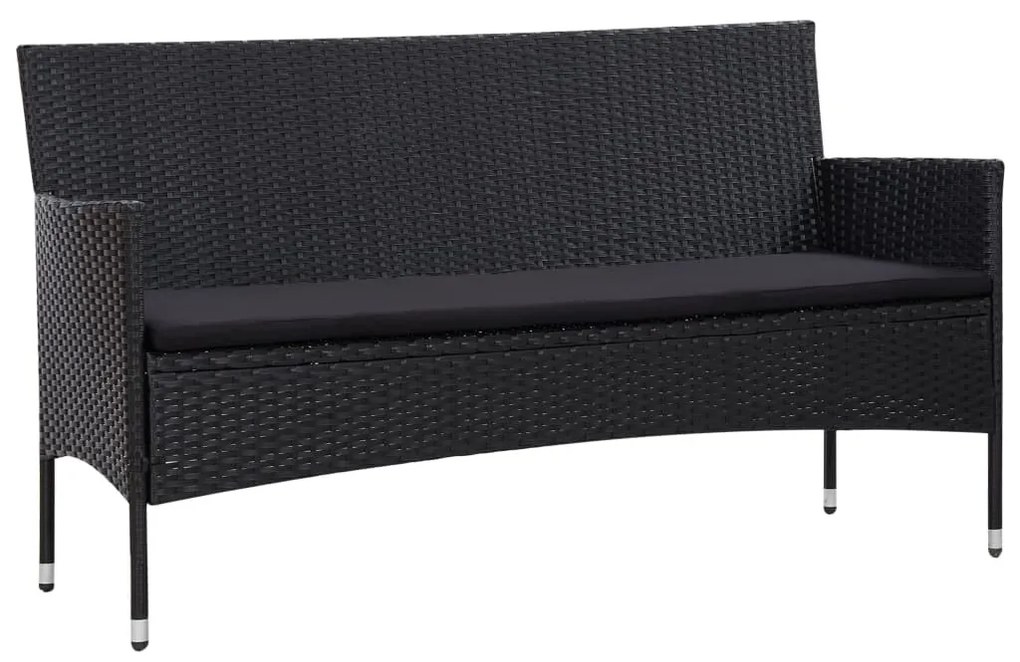4 részes fekete polyrattan kerti ülőgarnitúra párnákkal