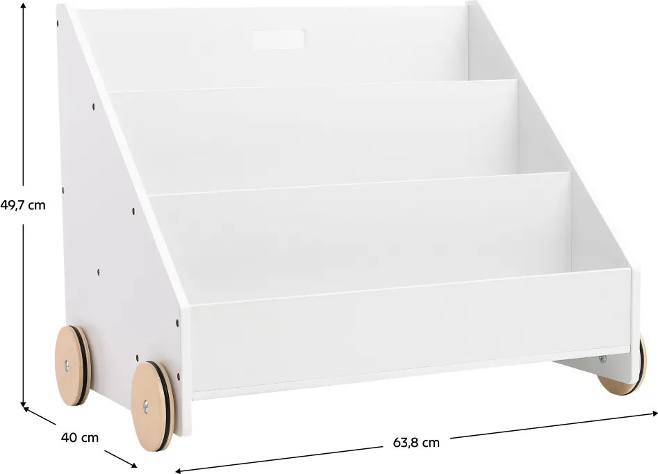 Gyerek könyvespolc kerekekkel, fehér, BERUS