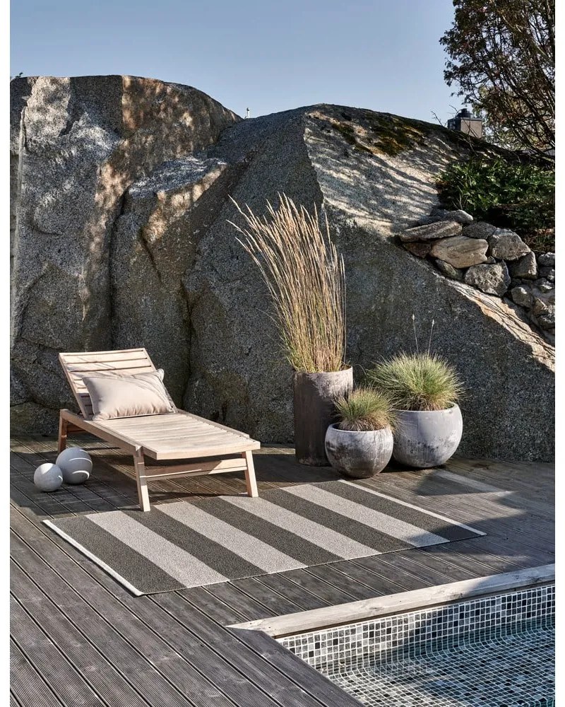 Antracitszürke-krémszínű kültéri-beltéri futószőnyeg 70x225 cm Bob Charcoal Linen – Pappelina