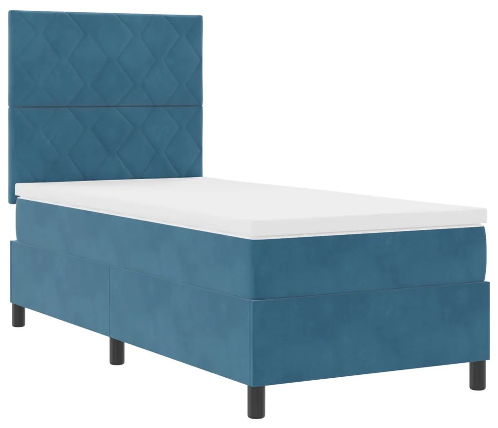 Boxspring Ágy Matrac & LED Sötétkék 90x190 cm Bársonyos