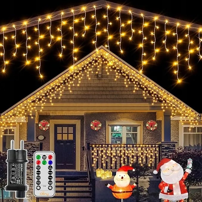 LED-es fényfüzér Jégcsap 12m 504LED Meleg fehér Kültéri Távirányító