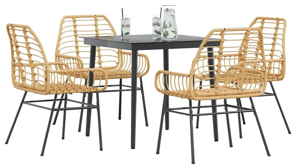vidaXL 5 észes barna polyrattan üveg kerti étkezőgarnitúra