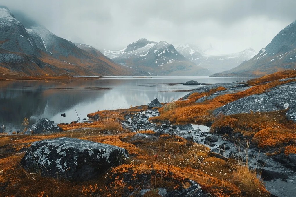 Canvas Vászonkép Hegyi Tó Ősz Skandinávia Természet 60x40