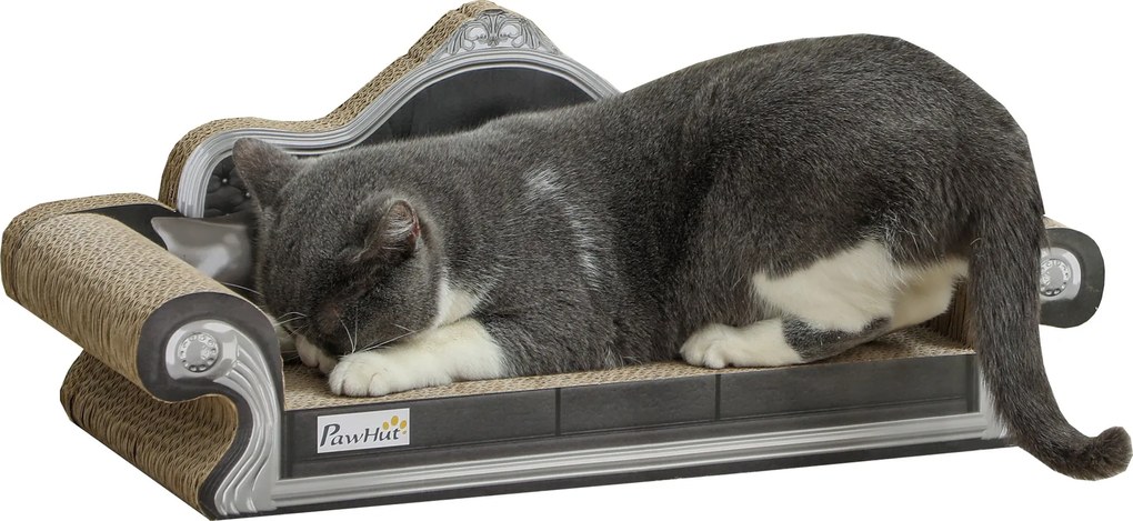 PawHut Karton Macska Kaparó Kanapé 2 az 1-ben Macska Kaparó Macskagyümölcs Kiegészítővel Benti Használatra 56,5x24x26 cm Barna | Aosom