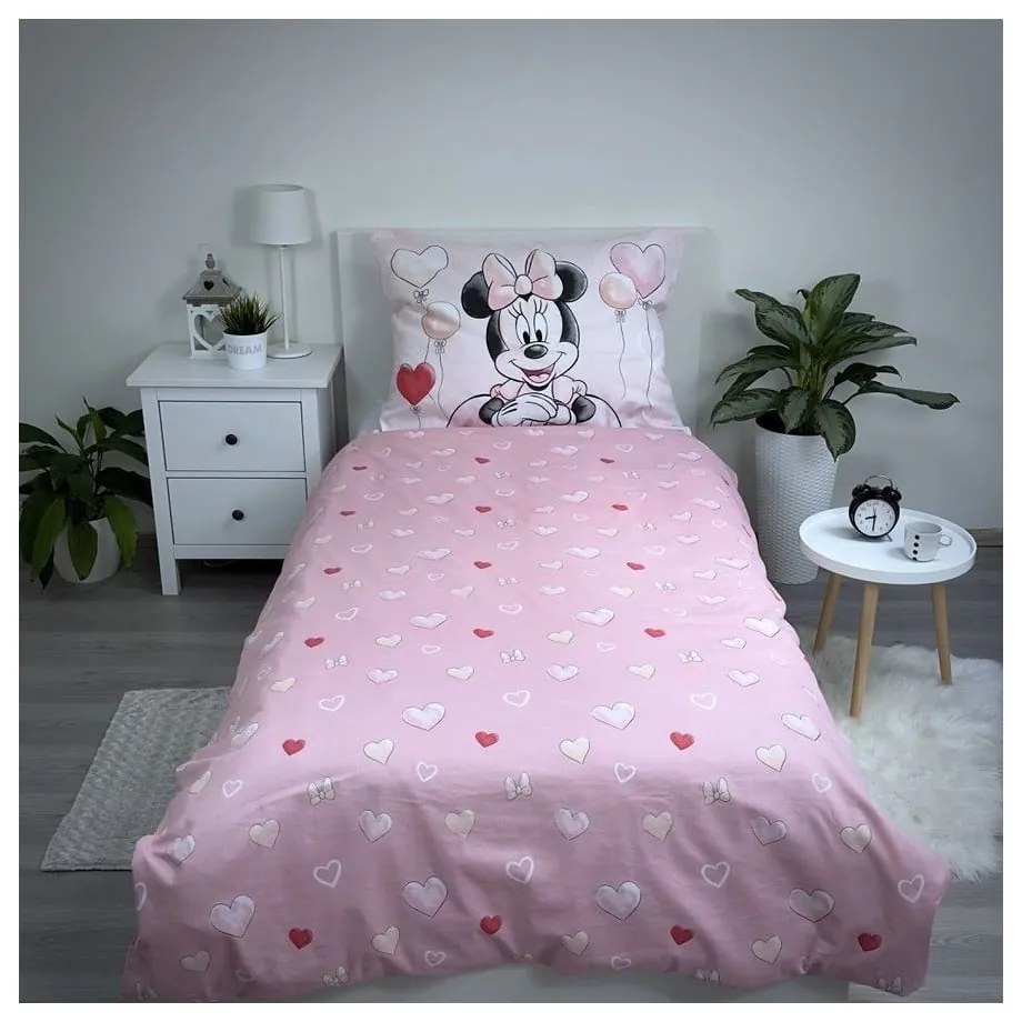 Rózsaszín egyszemélyes pamut gyerek ágyneműhuzat 140x200 cm Minnie "Balloon" – Jerry Fabrics