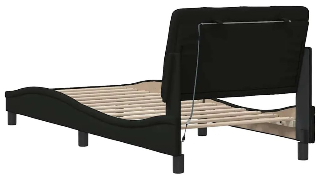fekete szövet ágykeret LED-ekkel matrac nélkül 90x200 cm